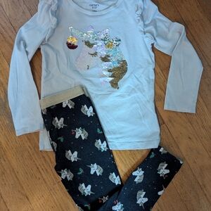 Unicorn Sequin Top and Floral Leggings Set